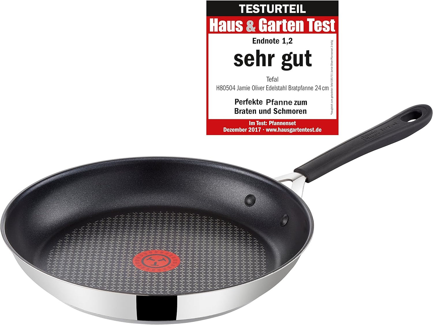 Tefal H80506 Jamie Oliver Edelstahl Bratpfanne 28 cm, Induktion Pfanne mit Antihaftbeschichtung, Bratpfanne auch für Induktionsherd, Antihaftpfanne, Nachfolger, inkl. Pfannenwender + Pfannenschoner