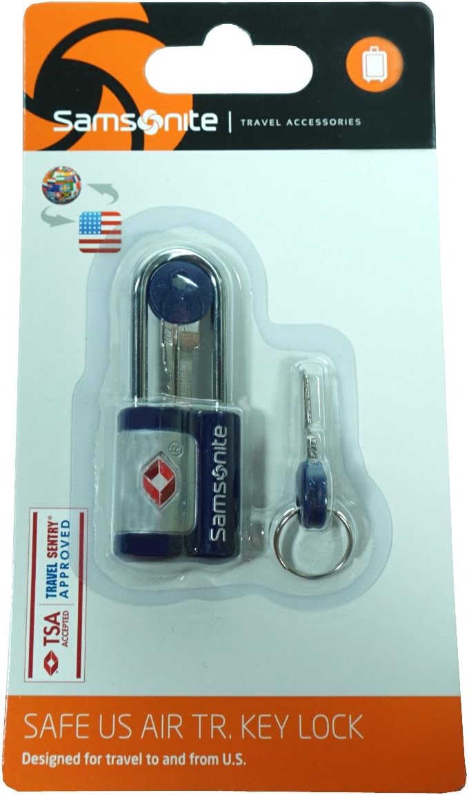 Samsonite TSA Gepäckschloss Indigo Blue – Reiseschloss mit Schlüssel, TSA-zertifiziert, robustes Sicherheitsschloss für internationale Flüge, Koffer & Taschen, 2 Jahre Garantie, 7x2x2,5cm