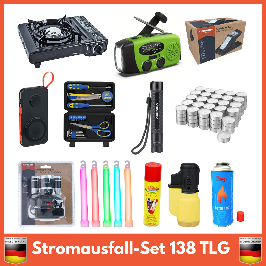 BLACKOUTPro Notfallausrüstung Stromausfall Set 138 Tlg Notfallrucksack Gefüllt Notlicht Notfalllampe Gaskocher Outdoor Camping Kochen Krisenvorsorge Prepper Survival