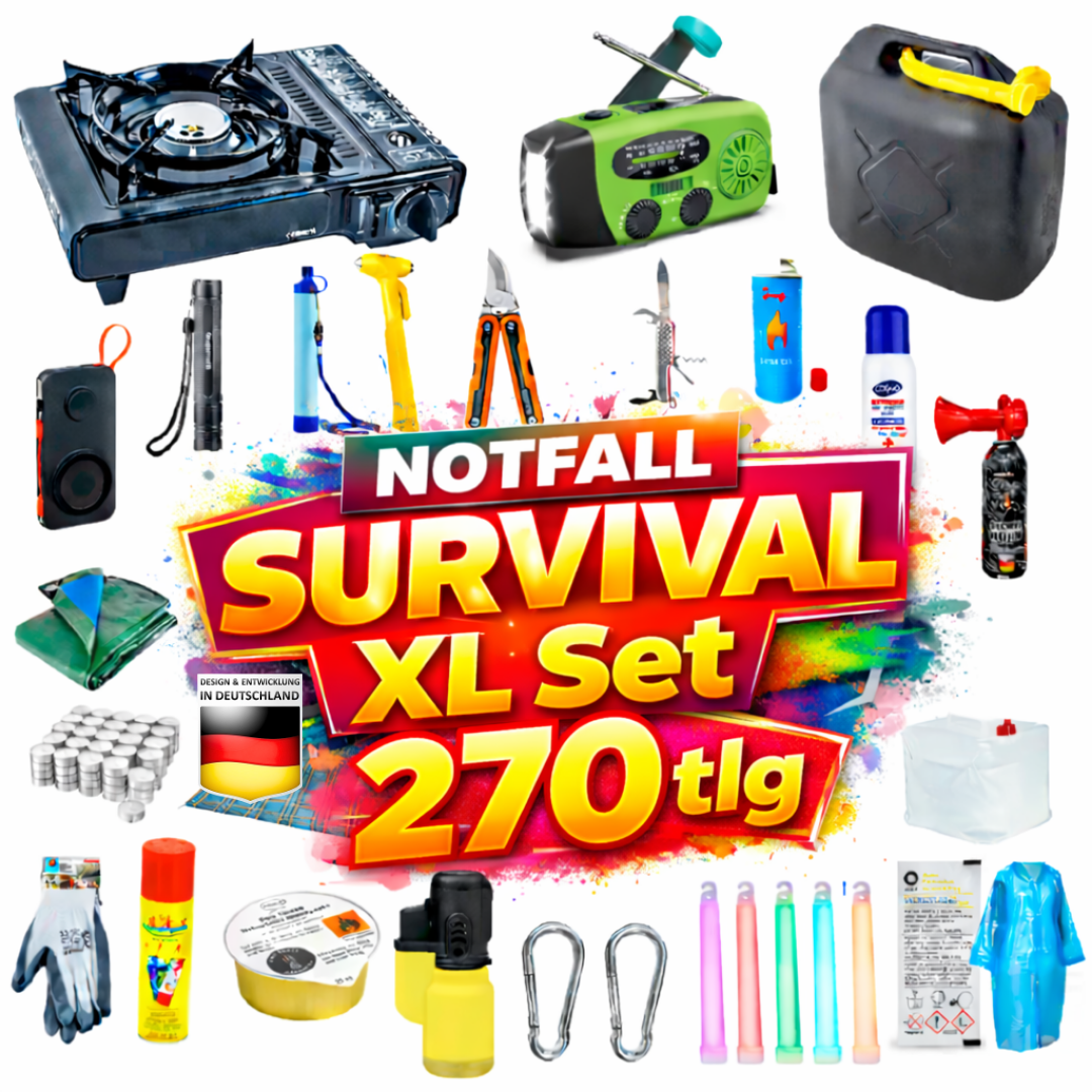 BLACKOUTPro Notfall Survival Kit 270 tlg Blackout Vorsorge Set Xl Prepper Notfallausrüstung Katastrophenschutz Camping Outdoor Emergency Set