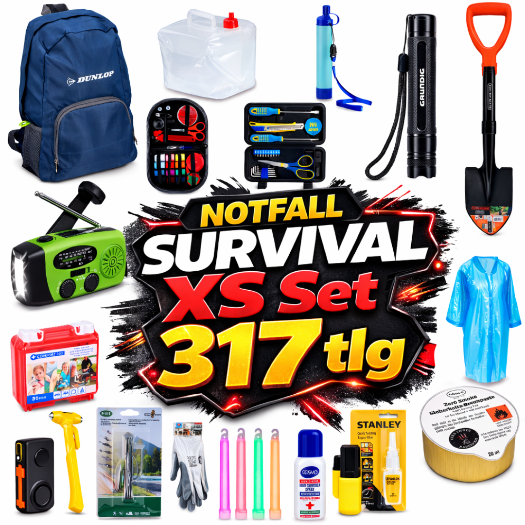 BLACKOUTPro Notfall Survival Kit 317 tlg Blackout Vorsorge Set XS Prepper Notfallausrüstung Katastrophenschutz Camping Outdoor Emergency Set