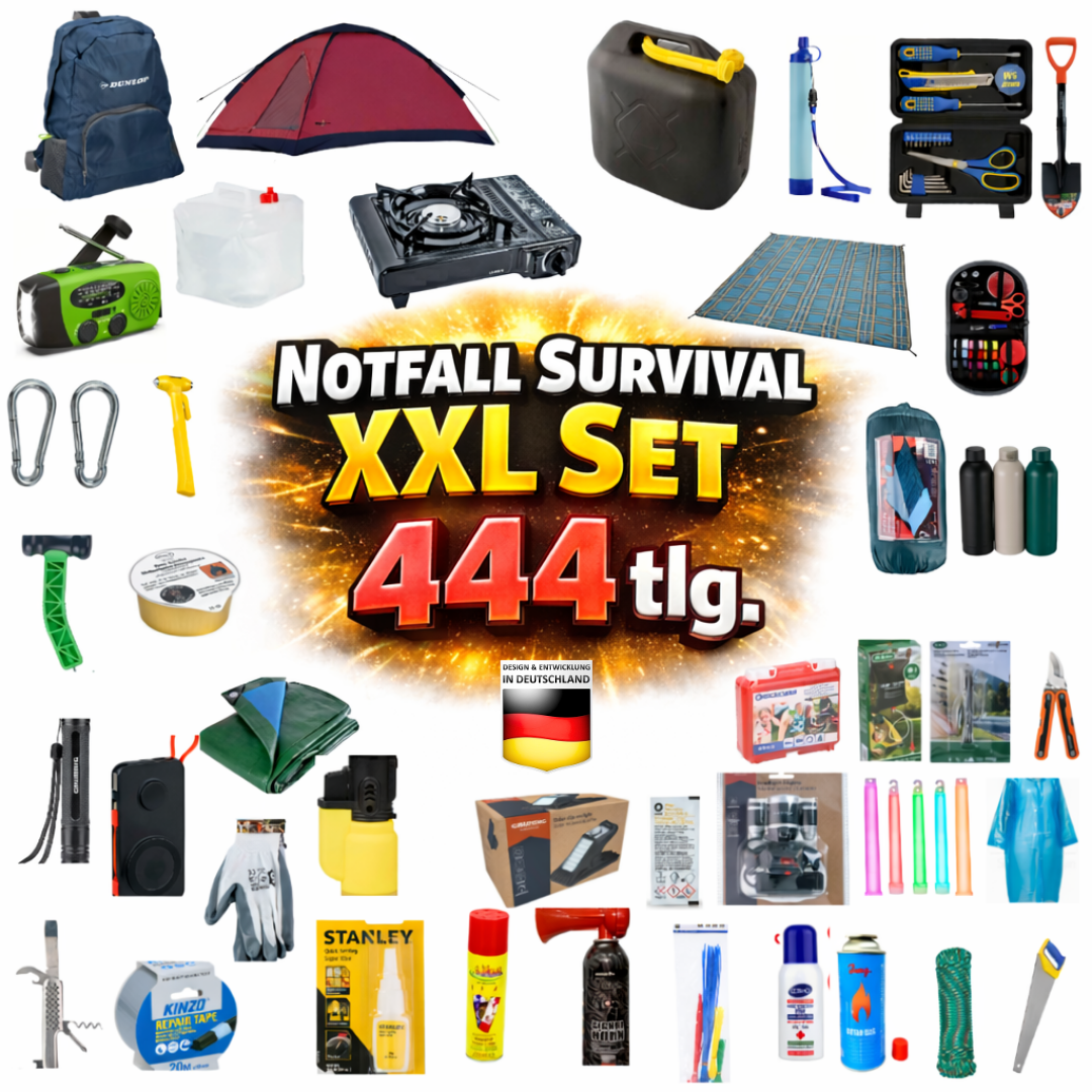 BLACKOUTPro Notfall Survival Kit 444 tlg Blackout Vorsorge Set XXL Prepper Notfallausrüstung Katastrophenschutz Camping Outdoor Emergency Set