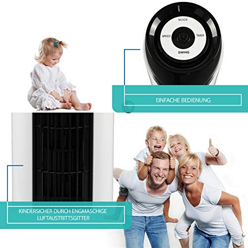 Commodoor TVE23 Turmventilator mit Fernbedienung, 50W, Standventilator 90cm, sehr leise, Schwenkfunktion, 3 Geschwindigkeitsstufen, 75° Oszillation