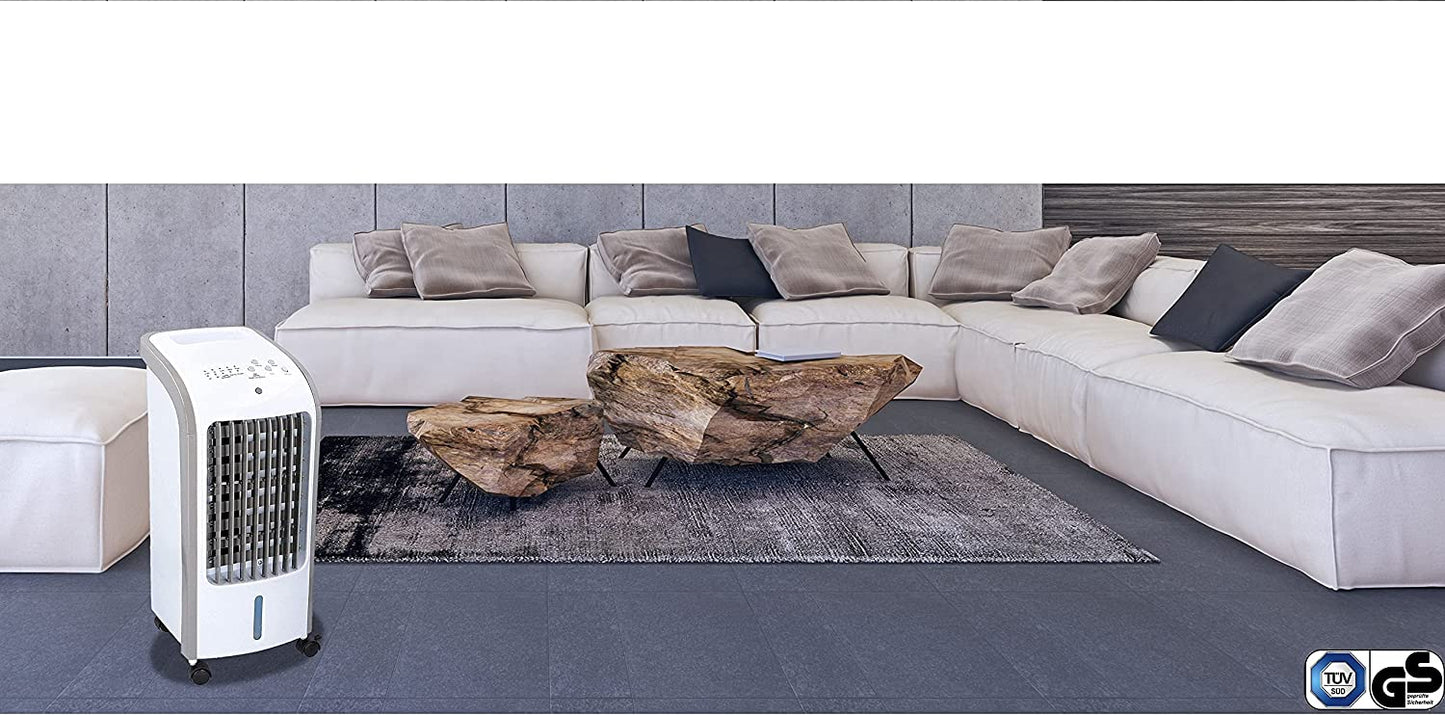 JUNG TVE26 Mobile Klimaanlage mit Verdunstungskühlung, 2-in-1 Funktion als Klimaanlage & Turmventilator, energieeffizient, für Räume bis 35 m², leise, Timer, 4L Wassertank