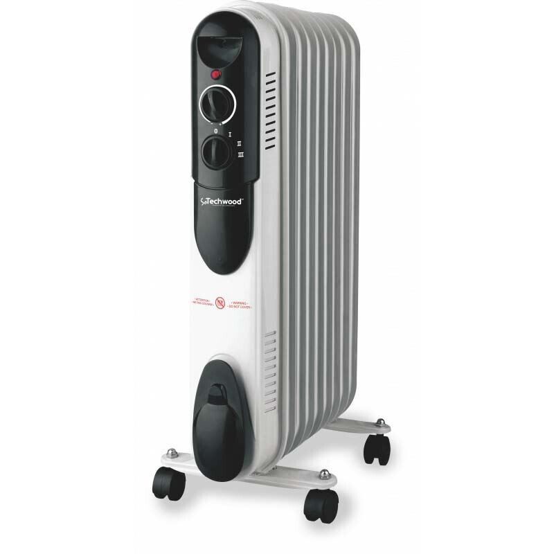 Techwood Öl-Radiator Heizkörper 2000W mit Thermostat, mobiler Heizlüfter mit Konvektionswärme, Sicherheits-Heizung mit Überhitzungsschutz und Rollen, Weiß, effizienter Elektroheizer