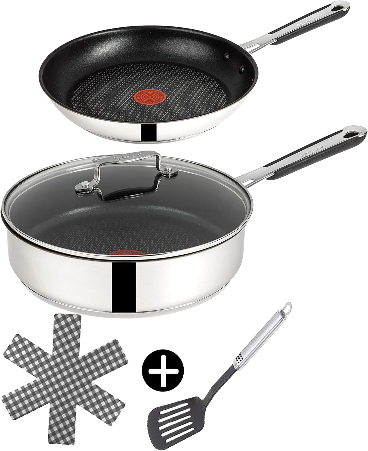 Tefal E30 Jamie Oliver 5-teiliges Set 11 Pfannenset Induktion 20 cm + Schmorpfanne 25 cm mit Deckel, Titanium Excellence Antihaftbeschichtung, ThermoSpot, rutschfeste Griffe, Spülmaschinenfest, für alle Herdarten geeignet