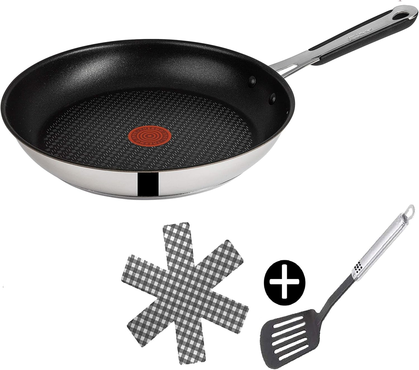 Tefal E30 Jamie Oliver Set 1 Pfanne 20 cm Induktionspfanne, Antihaftbeschichtung Titanium Excellence, ThermoSpot, Edelstahl, spülmaschinenfest, 3-teiliges Set mit Pfannenwender und Pfannenschoner