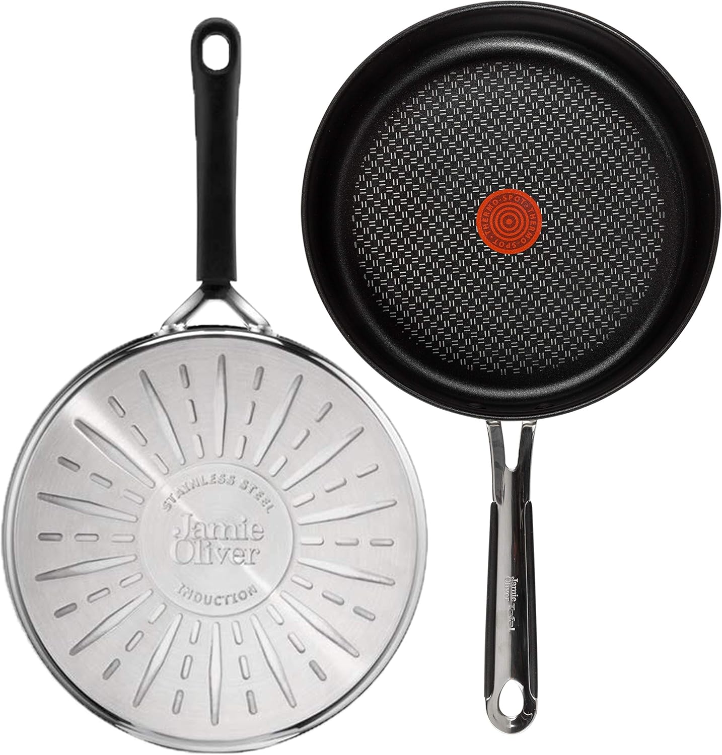 Tefal E30 Jamie Oliver Set 5 Schmorpfanne Induktion 25 cm, Pfanne mit Deckel, Titanium Excellence Antihaftbeschichtung, Spülmaschinenfest, Hitzebeständig, Für Alle Herdarten, Pfanne mit ThermoSpot
