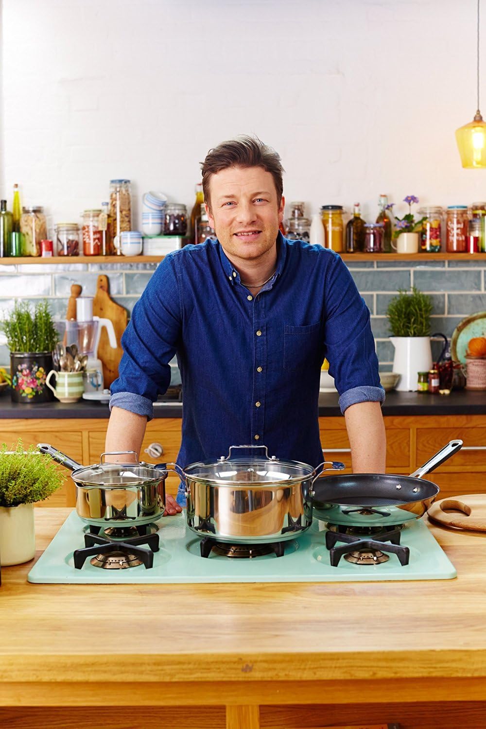 Tefal E30 Jamie Oliver Set 5 Schmorpfanne Induktion 25 cm, Pfanne mit Deckel, Titanium Excellence Antihaftbeschichtung, Spülmaschinenfest, Hitzebeständig, Für Alle Herdarten, Pfanne mit ThermoSpot