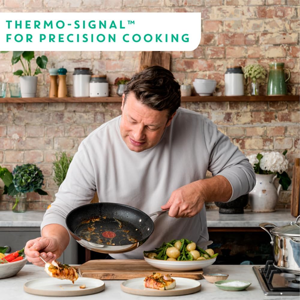 Tefal E3040644 Jamie Oliver Cook's Direct On Bratpfanne 28 cm | Antihaftbeschichtung | Induktionsgeeignet & Backofenfest | Robuster Edelstahl mit Genietetem Griff