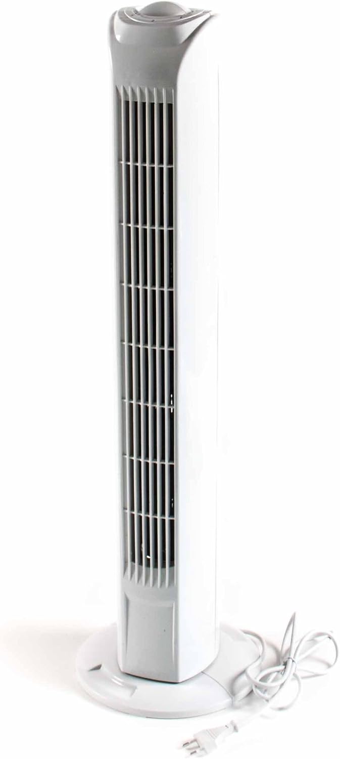 Commodoor Interior Turmventilator – Leiser Turmventilator mit 3 Stufen 77cm Höhe, Säulenventilator für Innenräume, platzsparender Standventilator mit Oszillation, energiesparend, weiß, leistungsstark für Wohnzimmer & Büro