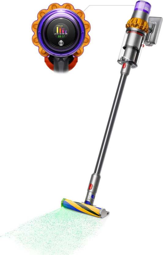Dyson V15 Detect 368340-01 Kabelloser Akku-Staubsauger mit Laser-Technologie, Partikelsensor, starker Saugleistung, Tierhaarentfernung, Handstaubsaugerfunktion und 10-teiligem Zubehörset