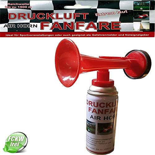 Leonardo Vicenti Profi Druckluft Fanfare 2 Stück, 210 ml umweltfreundliches Gas, lautes Air Horn, Aluminium Signalhorn, Stadionhupe, Notfall Signalhorn, robuste Drucklufttröte für Sport, Sicherheit, Feiern