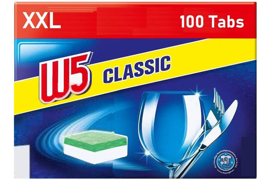 W5 Classic Spülmaschinentabs All in One 12 Funktionen Phosphatfrei 100 Tabs 2kg Geschirrspültabs Klarspüler Fettlöser Silberschutz Glasschutz Edelstahlglanz Maschinenpflege Testsieger Reinigungstabs