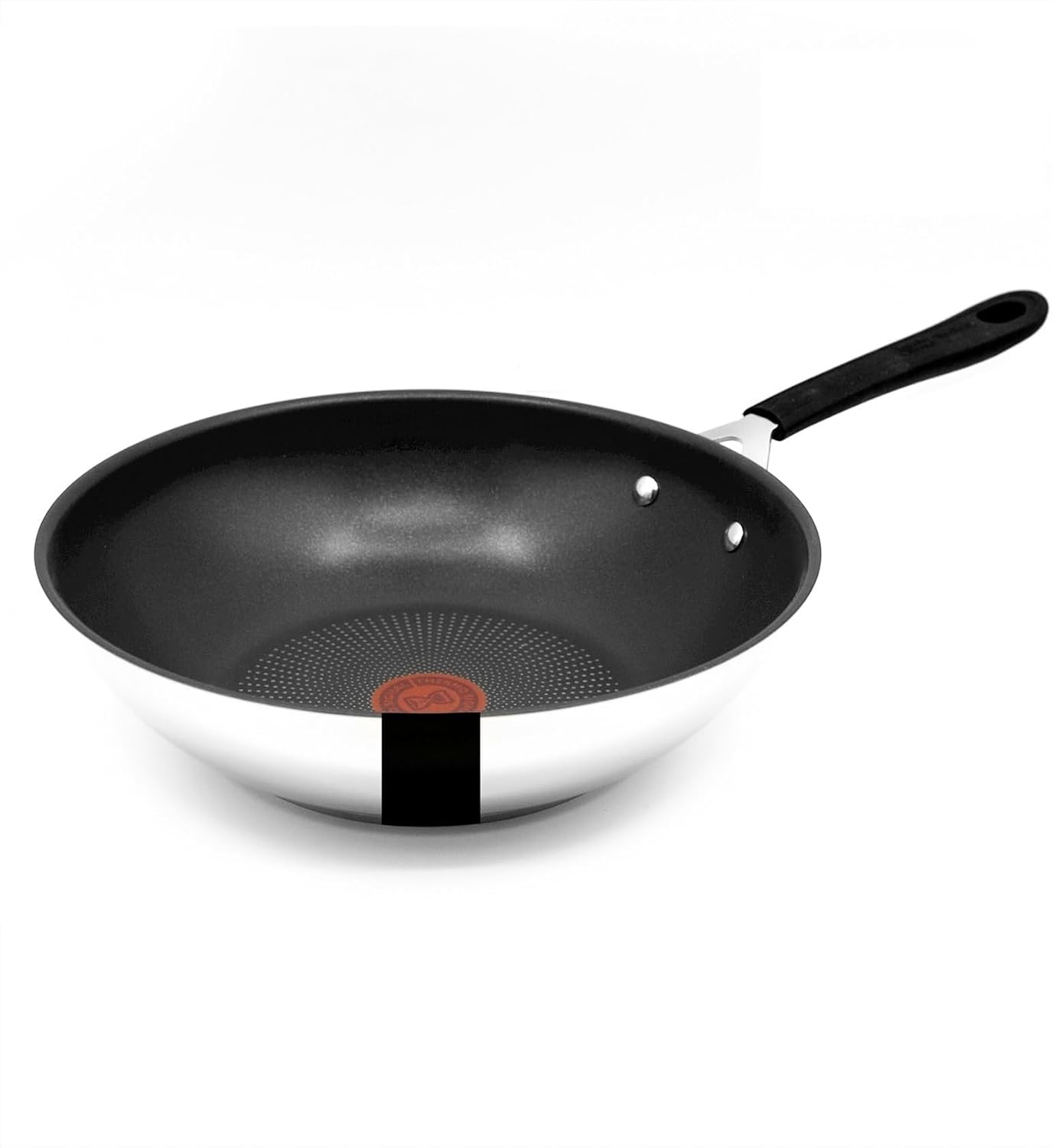 Tefal E30 Jamie Oliver Edelstahl Wok 28 cm, Antihaftbeschichtet, Induktionsfähig, Thermo-Signal, Backofenfest bis 175°C, Hitzebeständig bis 260°C, Genieteter Edelstahlgriff mit Silikon