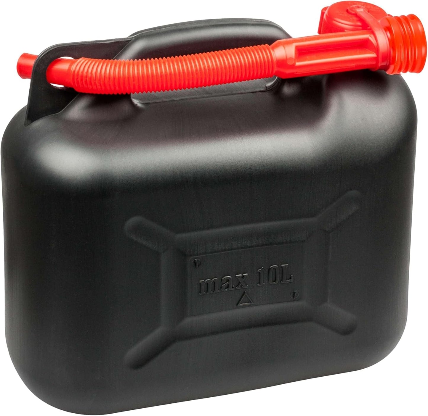 Walser Benzinkanister 10L, UN-geprüfter Kraftstoffkanister, Sicherheitsverschluss, Kunststoffkanister für Benzin und Diesel, mit Ausgießer, Reservekanister schwarz/rot für Auto und Garage