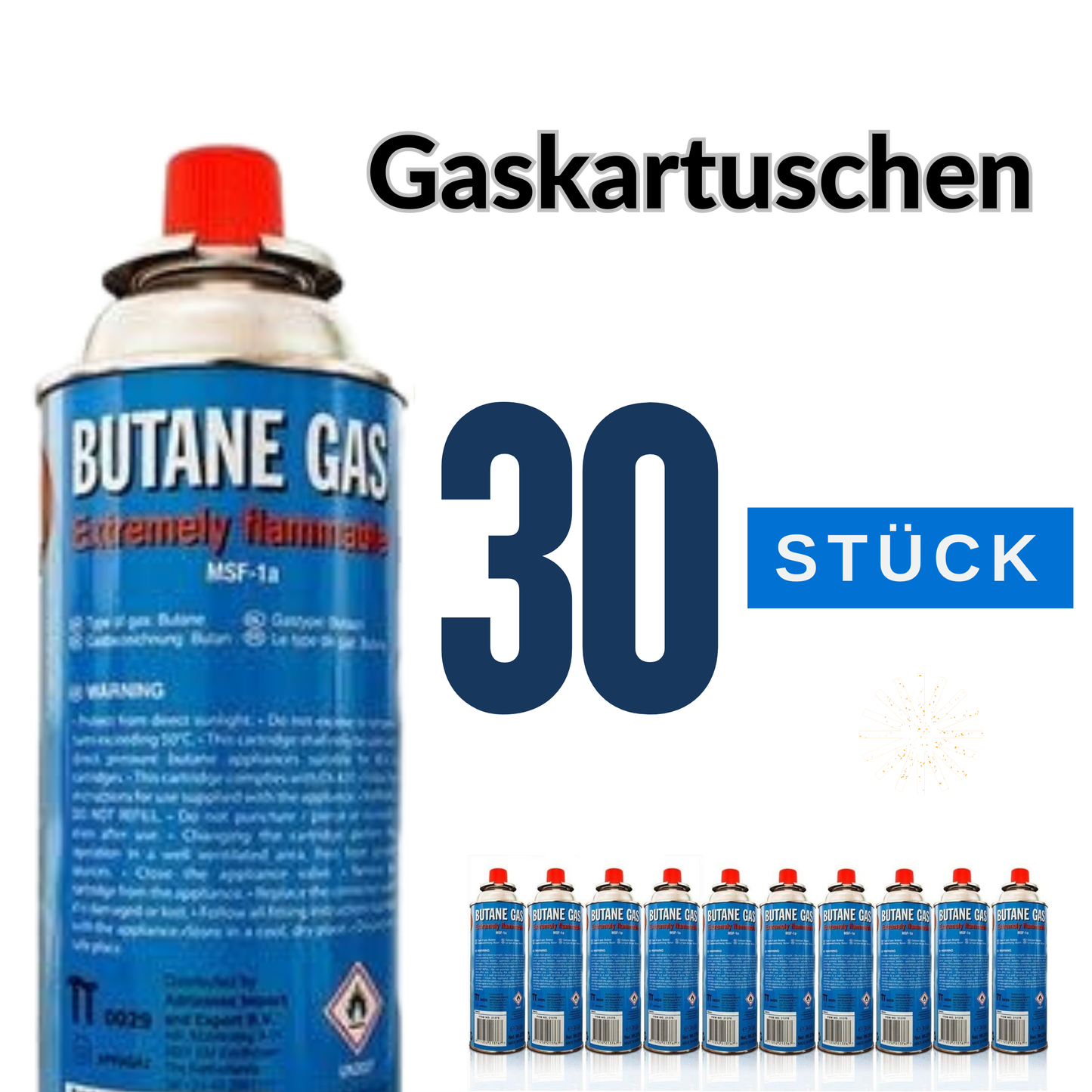 Allride MB-08 Butangaskartuschen 30 Stück 227g für Gaskocher, Campingkocher, Gasgeräte, Unkrautbrenner, Gasherd, Gasnachfüllung für Outdoor und Notvorrat – langlebige Gasversorgung im Großpack Gas