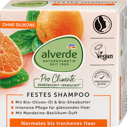 alverde NATURKOSMETIK Festes Shampoo Mandarine-Basilikum Duft, 60 g