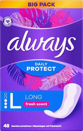 always Slipeinlagen Daily Protect Long mit Frischeduft, Big Pack, 48 St