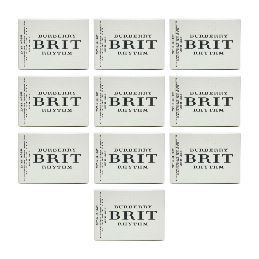Burberry Brit Rhythm for Women Eau de Toilette Miniaturen 5 ml - 10 Stück – Burberry Frauen Duft Mini Flakon Set – für Damen Miniatur Parfüm, EDT Frau