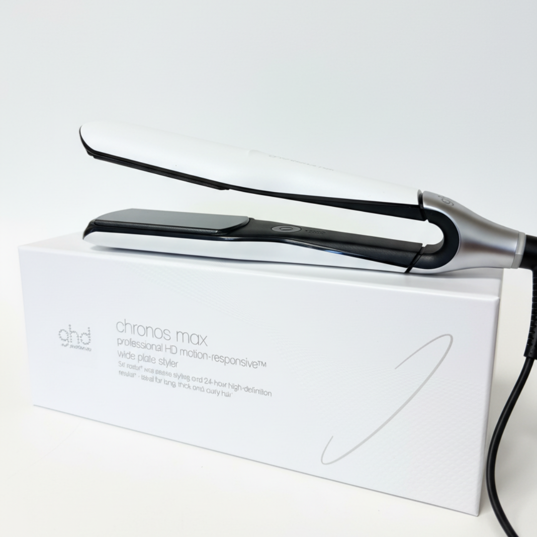 ghd Chronos Max – Glätteisen mit Breiten Platten in Weiß - (211) 3x Schnelleres Styling in einem Zug für Mehr Glanz, weniger Frizz mit 24 Stunden Halt