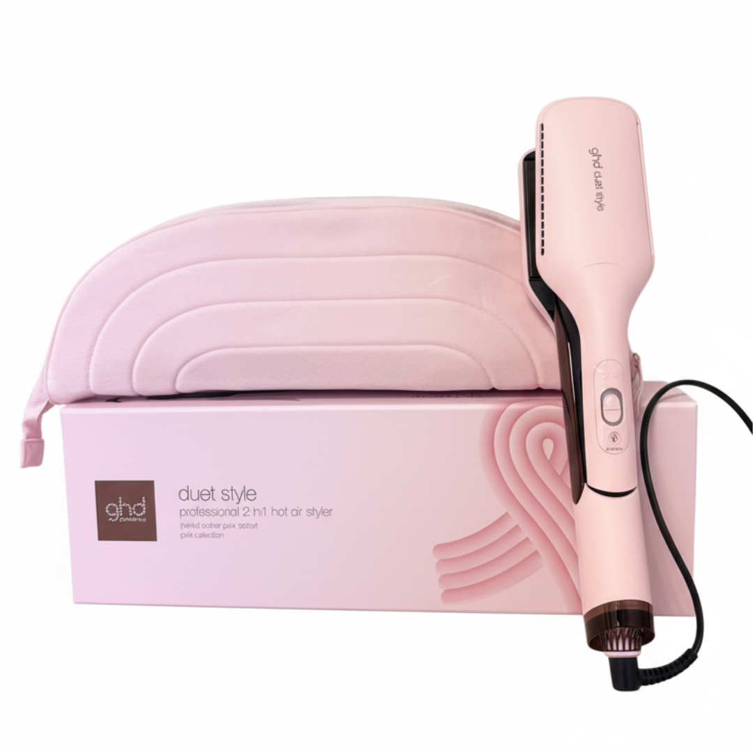 ghd duet style 2-in-1 heißluft, haarglätter pink sorbet mit air-fusion technologie, shine shot modus, keramikplatten und hitzeschutz-etui für glattes