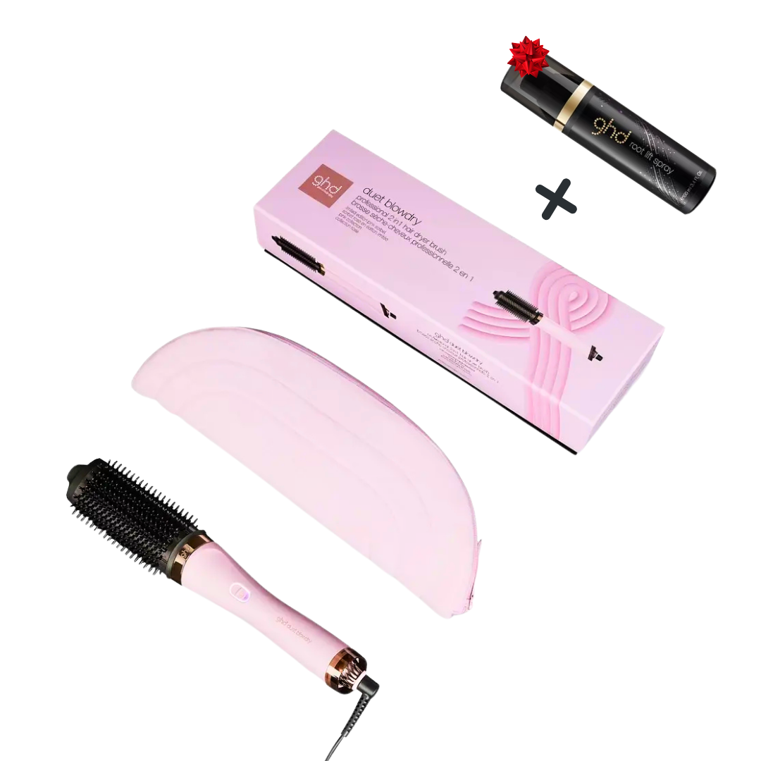 ghd Pink Sorbet Haartrocknerbürste, 2-in-1 Haarstyler, Multistyler, Haarglätterbürste, Haarglätter + ghd Root Lift Spray 100ml (20€ Wert)