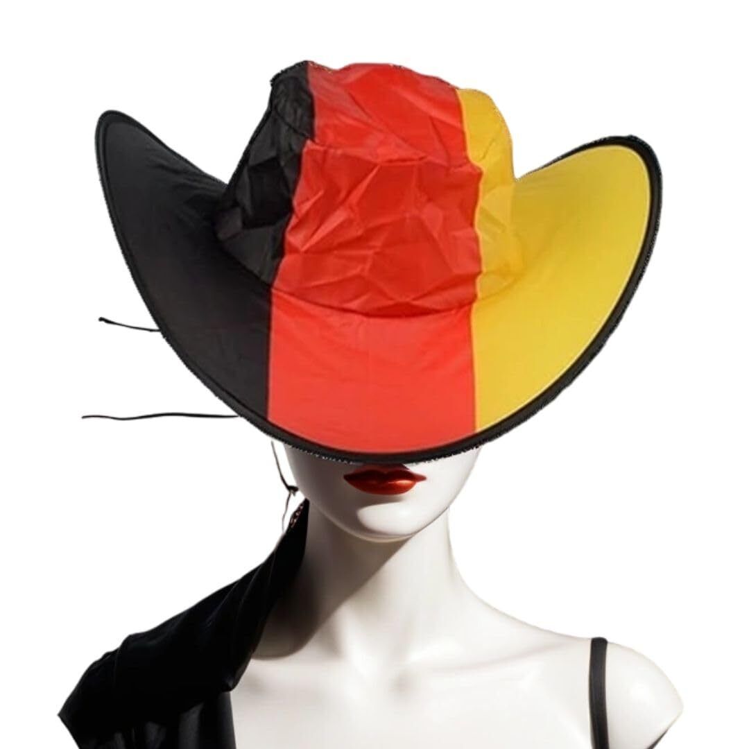 JUNG Cowboy Hut Faltbar Deutschland Fußball EM 2024 Fanartikel, Schwarz Rot Gold, für Männer & Frauen, Europameisterschaft 2024, Faltbare Fanmütze, Geschenk, Flexibel, Fanpaket