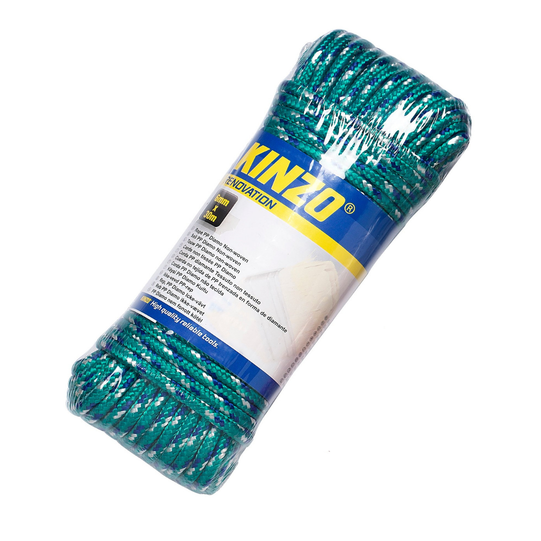 KINZO Seil 6mm x 30m Grün Polyester Stark Strapazierfähig Wetterfest Diamantgeflochten Für Garten Heimwerken Outdoor Klettern Befestigung Zeltseil