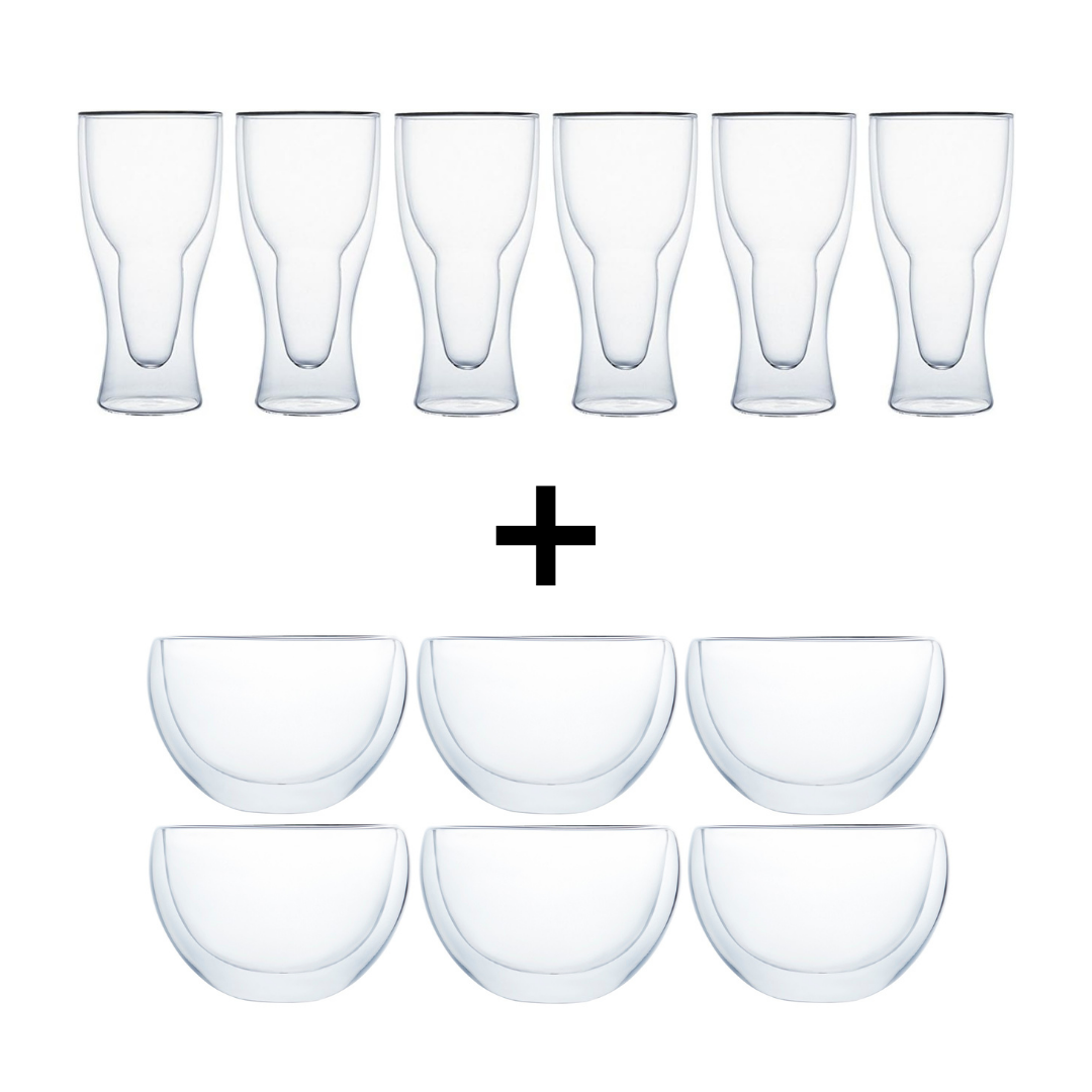 Klasique Doppelwandige Gläser Set – 6 Teegläser 300ml & 6 Latte Macchiato 400ml, Thermogläser Schwebeeffekt, Borosilikatglas, doppelwandig, 12x Gläser