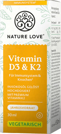 Nature Love Vitamin D3 1000 I.E. + K2 Tropfen, 30 ml