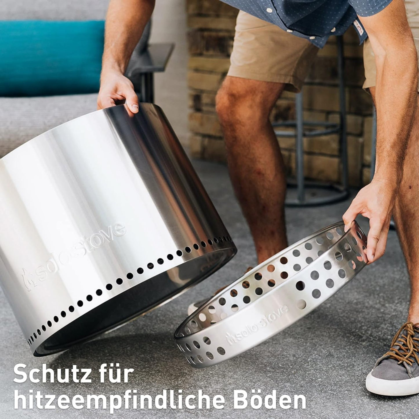 Solo Stove Bonfire Edelstahl Feuerschale Outdoor Kamin, Tragbare Feuerstelle, Raucharm, Mobil mit Standfuß, Schutzhülle und Tragetasche, Für Garten, Terrasse, Camping, Ø 49,5 cm (III)