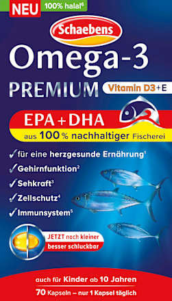 Schaebens Omega-3 Premium Fischöl Kapseln 70 St, 40 g