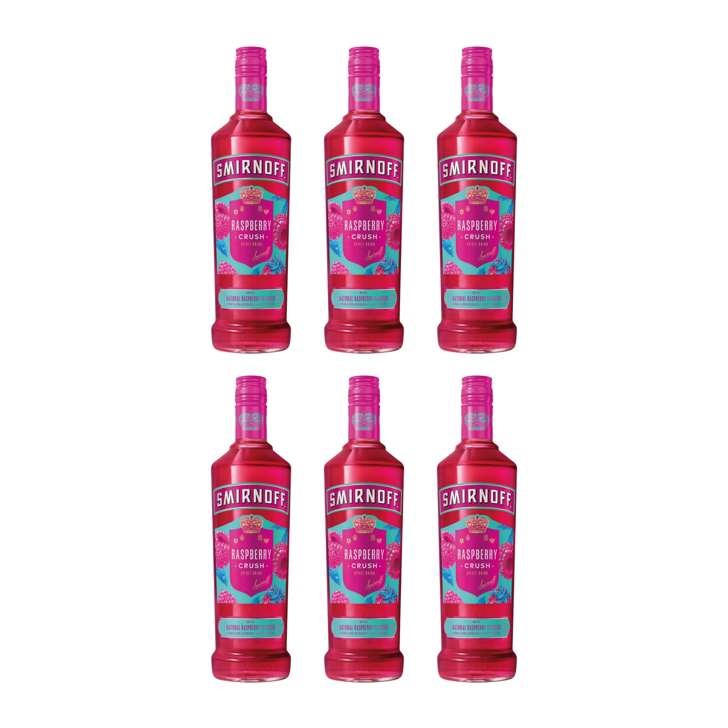 Smirnoff Raspberry Crush 6er Alkohol Set 700 ml - Premium Wodka mit Himbeergeschmack und 25 % vol, ideal für Cocktails, Longdrinks und puren Genuss – Exotische Frucht und weicher Geschmack aus Großbritannien - Alcohol
