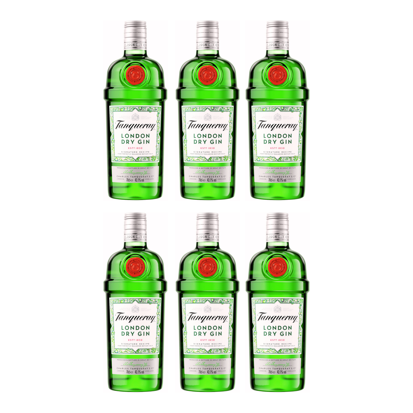 Tanqueray London Dry Gin 43,1% Vol. 6er 0,7l Alkohol Set – Klassischer Wacholder-Gin, Premium-Gin aus Schottland, ideal für Gin Tonic, Cocktails & puren Genuss, Hochprozentiger Dry Gin für Kenner - Alchohol