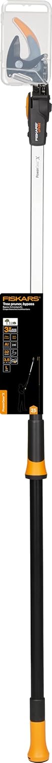 Fiskars UPX82 Bypass-Schneidgiraffe 1,6 m für frische Äste und Zweige, Gesamtreichweite 3,5m , mit Antihaft-Stahlklinge, innenliegendem Seilzug, drehbarem Schneidkopf, Aluminiumstiel, nicht teleskopierbar, 1,2 kg