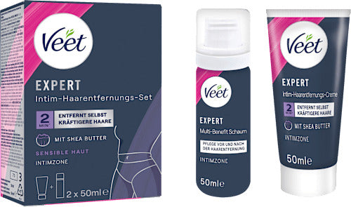 Veet Intimbereich Set, Enthaarungscreme & Multi-Benefit-Schaum (2x50 ml), 100 ml