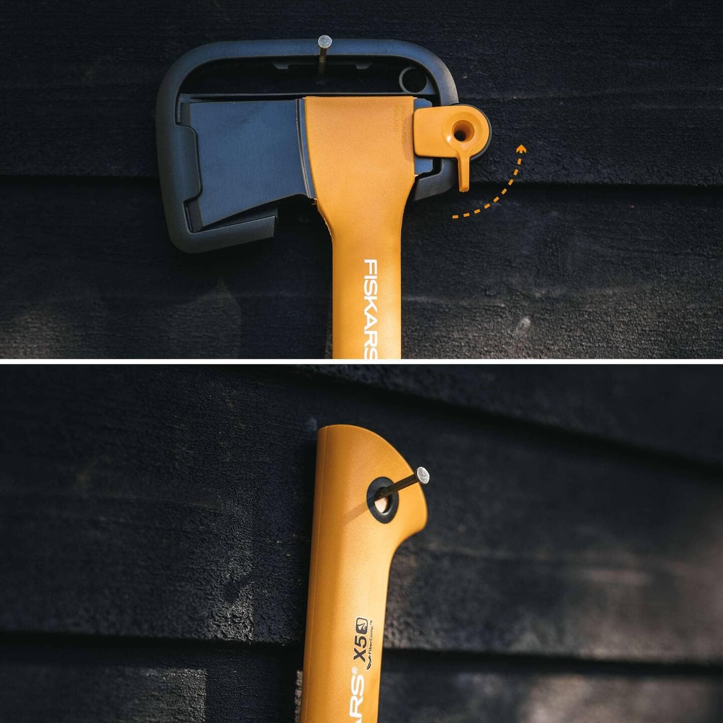 Fiskars Freizeitbeil X5-XXS Kompaktbeil 564g mit Antihaft-Stahlklinge und Glasfasergriff, Holzbeil für Anzündholz und Schnitzen, Outdoor-Kompaktaxt mit Transportschutz, 23 cm, Schwarz/Orange, 1015617