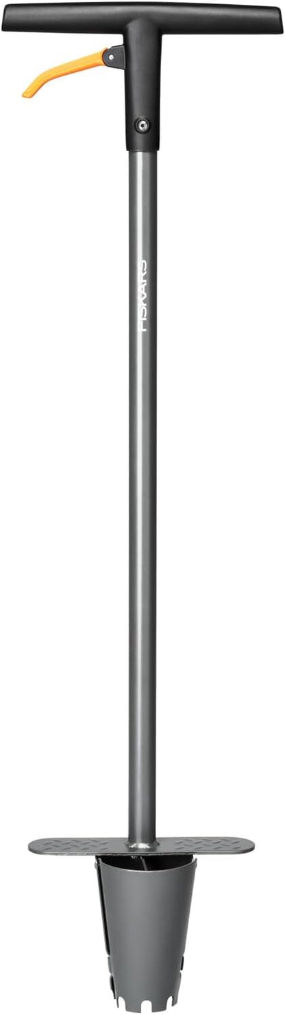 Fiskars Ergo Blumenzwiebel-Pflanzer mit Stiel 1 m, für präzises und komfortables Setzen von Zwiebeln ohne Bücken, gezahnte Grabklinge, rutschfeste Trittfläche, robust, 1,95 kg, 1057078