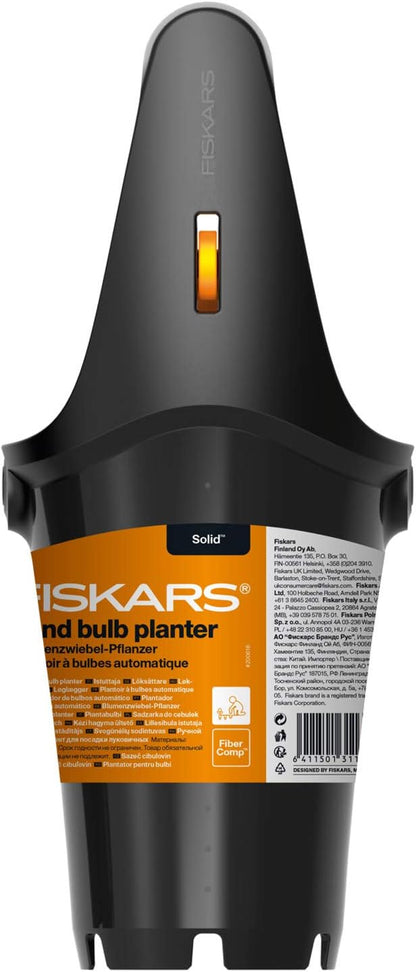 Fiskars Solid Blumenzwiebel-Pflanzer 1057079 aus wetterfestem Kunststoff, ergonomisch, leicht, gezahnte Klinge mit Tiefenskala, für Zwiebeln und Setzlinge, präzises Handwerkzeug 258 g, 24 cm