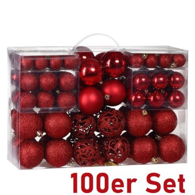 JUNG Christbaumschmuck Weihnachtskugeln Kugel 100-tlg Rot Plastik Außen&Innen
