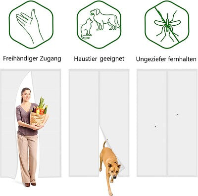 RESCH Magnetischer Insektenschutz Vorhang für Türen 95 x 220 cm – UV-beständig, robust, haustierfreundlich, automatische Magnet-Schließfunktion, einfach zu montieren, ideal für Balkon- und Terrassentüren