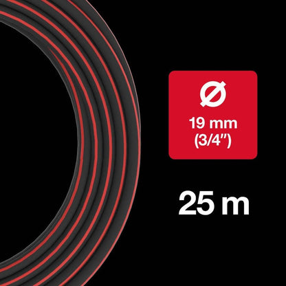 Fiskars Wasserschlauch M-L 25 m, Robuster Gartenschlauch 3/4'', Druckgeprüft, UV-beständig, Verwindungssteif, Phthalatfrei, Hochwertiger Kunststoff Wasserschlauch für Garten, 5 kg, Schwarz/Rot