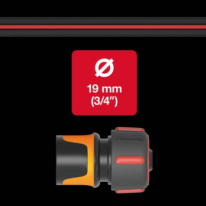 Fiskars Wasserschlauch M-L 25 m, Robuster Gartenschlauch 3/4'', Druckgeprüft, UV-beständig, Verwindungssteif, Phthalatfrei, Hochwertiger Kunststoff Wasserschlauch für Garten, 5 kg, Schwarz/Rot