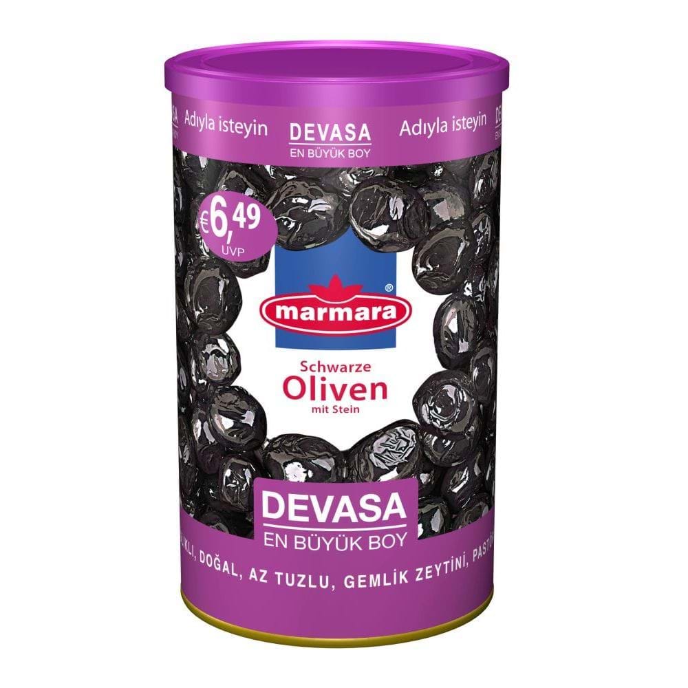 Marmara Devasa Schwarze Oliven 450g Vorrat