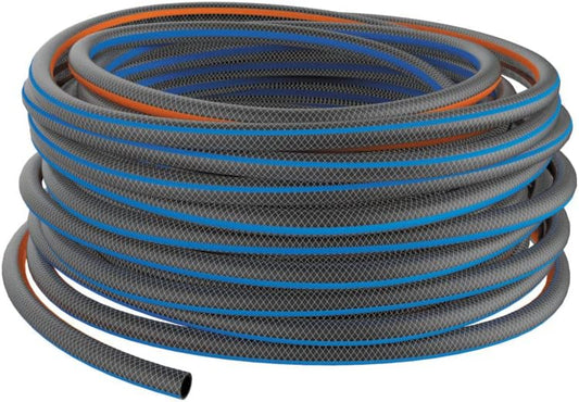 Fiskars Wasserschlauch XL 50 m, Schwerer Gartenschlauch für Gartenbewässerung, UV-beständig, Druckgeprüft, Hohe Verwindungssteifigkeit, 7 kg Kunststoff Wasserschlauch, Phthalatfrei, Ø 1,3 cm (1/2''), Schwarz/Orange/Blau