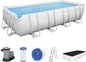 Bestway Power Steel™ Frame Pool Komplettset 732 x 366 x 132 cm – Rechteckiger Aufstellpool mit robuster Stahlrahmenkonstruktion, 30.045 Liter Wasserkapazität, Filterpumpe, Leiter und Abdeckplane
