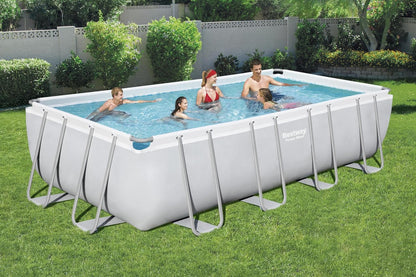 Bestway Power Steel™ Frame Pool Komplettset 732 x 366 x 132 cm – Rechteckiger Aufstellpool mit robuster Stahlrahmenkonstruktion, 30.045 Liter Wasserkapazität, Filterpumpe, Leiter und Abdeckplane