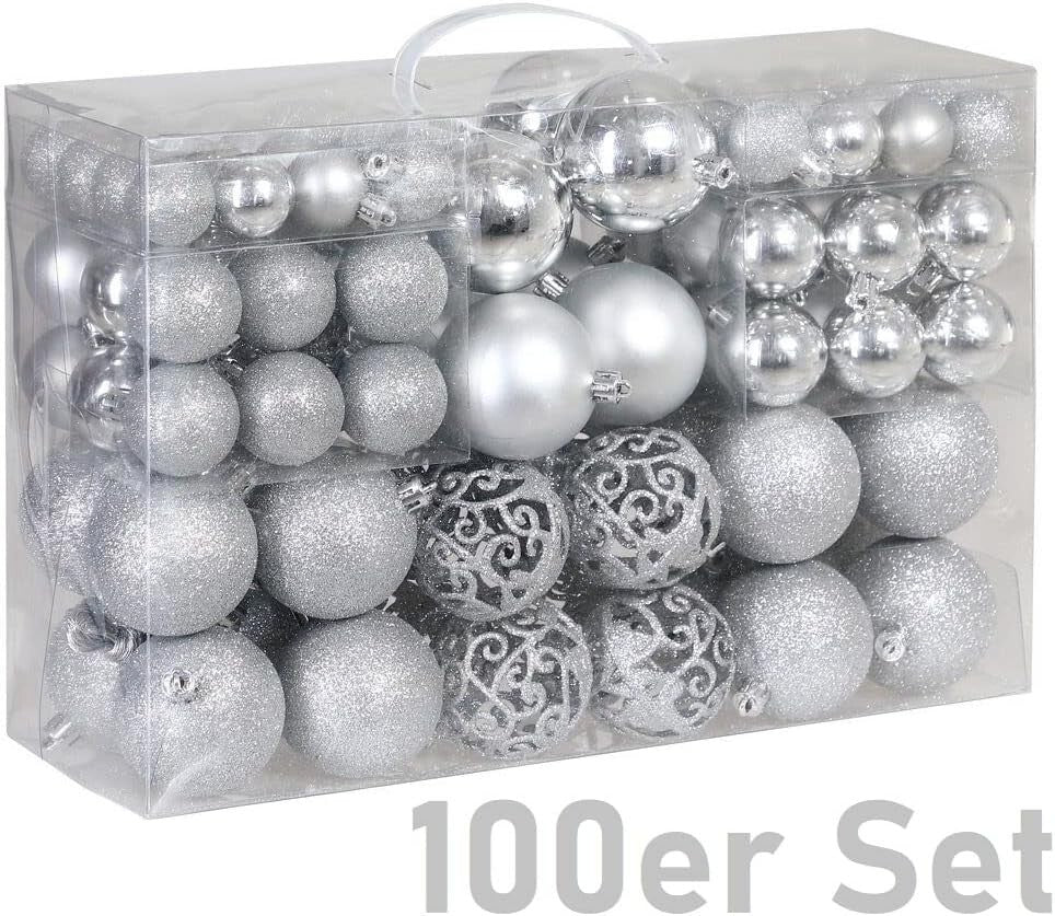 100tlg Christbaumschmuck Weihnachtskugeln Kugel Silber Weihnachtsdeko Tannenbaum