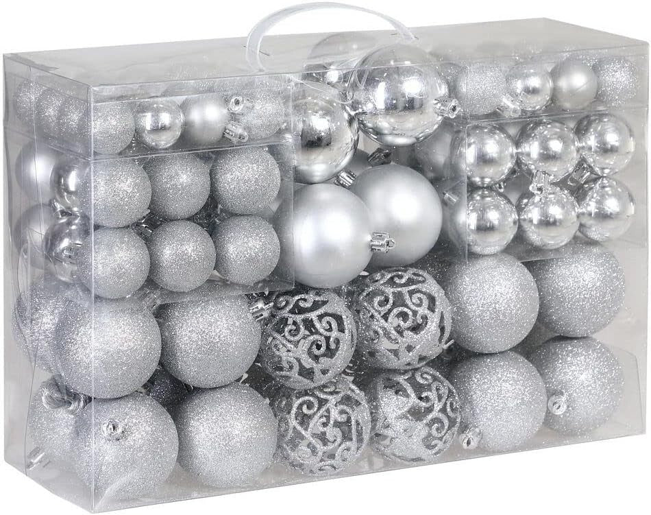100tlg Christbaumschmuck Weihnachtskugeln Kugel Silber Weihnachtsdeko Tannenbaum